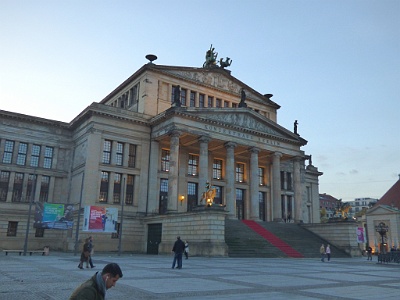 Konzerthaus  The Konzerthaus Berlin is the most recent building on the Gendarmenmarkt. It was built by Karl Friedrich Schinkel in 1821 as the Schauspielhaus. It was based on the ruins of the National Theatre, which had been destroyed by fire in 1817. Parts of the building contain columns and some outside walls from the destroyed building. Like the other buildings on the square, it was also badly damaged during World War II. The reconstruction, finished in 1984, turned the theatre into a concert hall. Today, it is the home of the Konzerthausorchester Berlin.