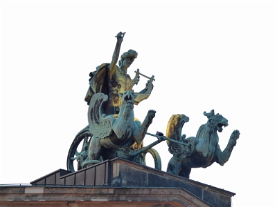 Konzerthaus  Apollo, God of the Arts, lords over the front facade in a chariot drawn by two griffins.