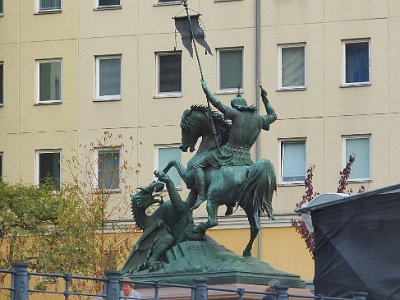 St. George fighting the dragon.