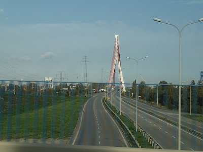 John Paul II Bridge  The Third Millennium John Paul II Bridge is a cable-stayed road bridge which spans the Martwa Wisła River in Gdańsk, Poland. The bridge forms an inverted “Y”-shape with a 100-metre-tall pylon.