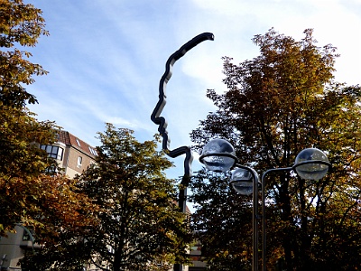 Face-shaped Lamp  This sculpture shows the profile of Johann Georg Elser, a German factory worker who carried out an elaborate assassination attempt against Adolf Hitler in 1939. The impressive sculpture stands over 55 feet high, above the surrounding trees and buildings