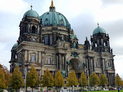 Berlin Cathedral  Berlin Cathedral is the short name for the Evangelical Supreme Parish and Collegiate Church in Berlin, Germany. It is located on Museum Island in the Mitte borough. Berlin Cathedral has a long history starting as a Roman Catholic place of worship in the 15th century. In 1539 Prince-Elector Joachim II Hector converted from Catholicism to Lutheranism, as earlier had done many of his subjects. The collegiate church thus became Lutheran too, like most of the electoral subjects and all the churches in the Electorate. In 1975 reconstruction started, In 1980 the baptistery and wedding church was reopened for services. The restoration of the nave was begun in 1984. On 6 June 1993 the nave was reinaugurated