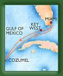 CruiseRoute * Aug 11  Lv Miami, FL   4:00pm ::  Aug 12  Key West, FL   Av: 7:30am Lv:2:00pm::Aug 13    Cozumel, Mexico   Av:1:00pm  Lv10:00pm :: Aug 14 Fun Day At Sea :: Aug 15  Miami, FL     Av: 8:00am 
 * 181 x 223 * (8KB)